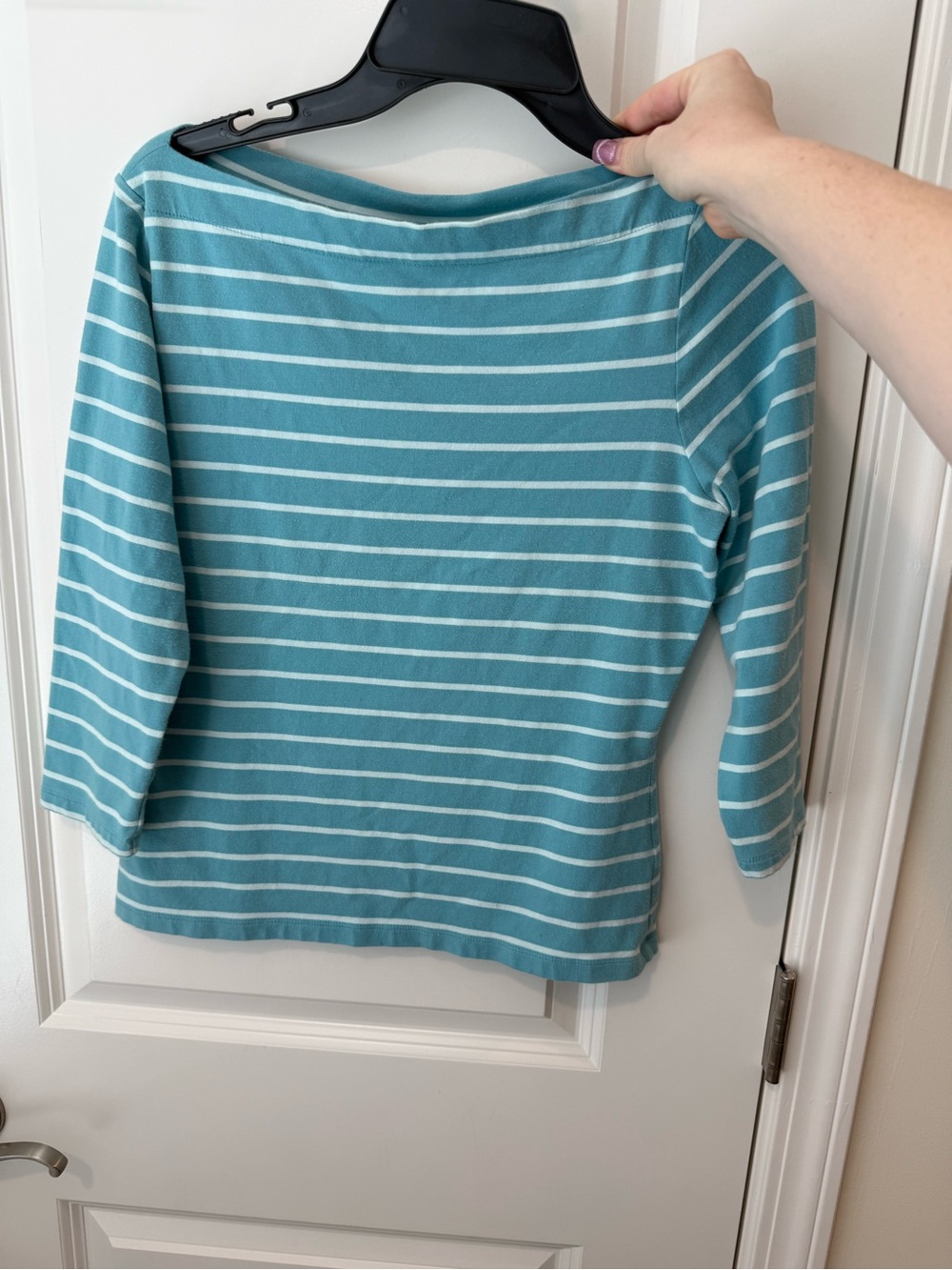 Ann Taylor Teal and White Striped Long Sleeve Top